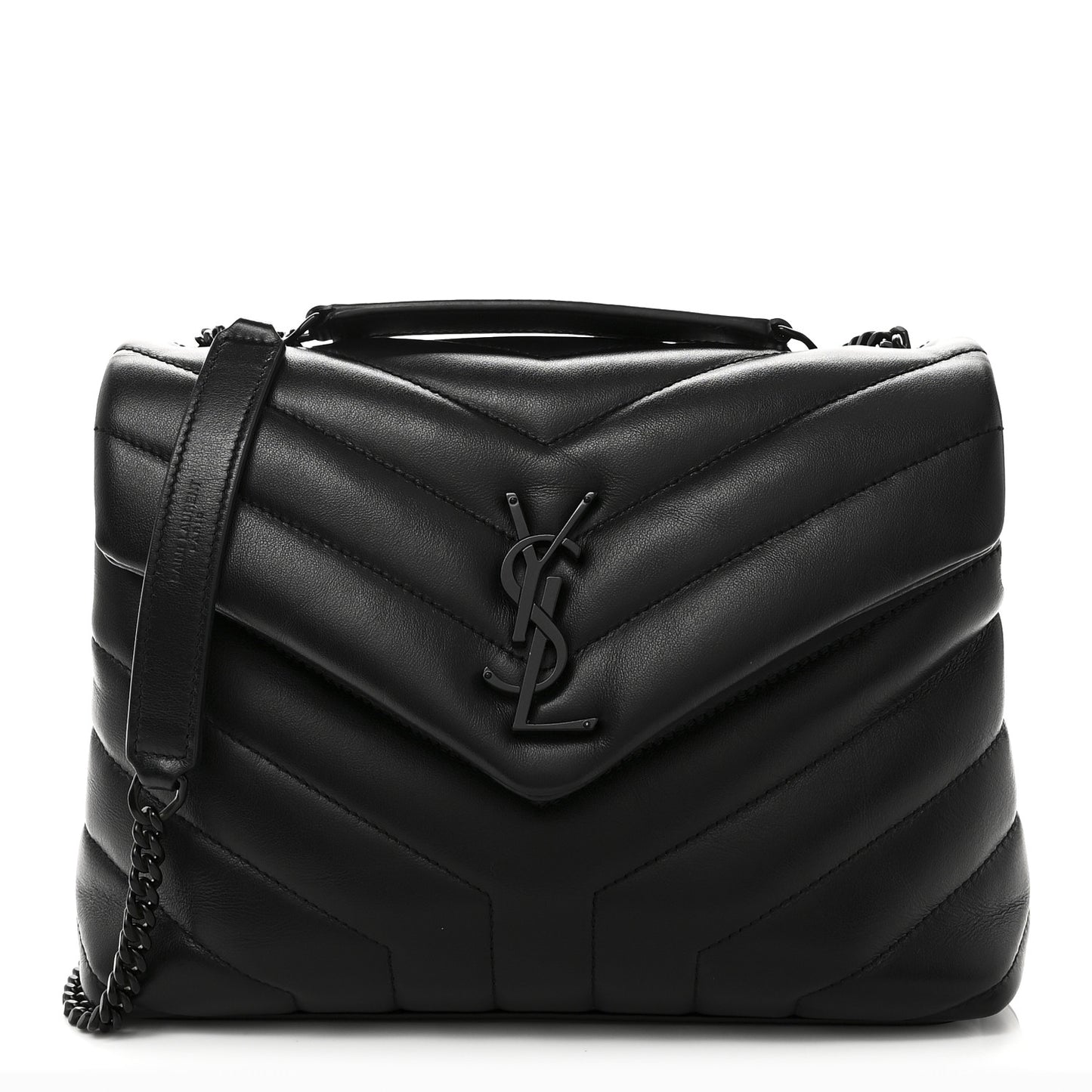 Calfskin Y Quilted Monogram Monochrome Small Loulou Chain Satchel Black