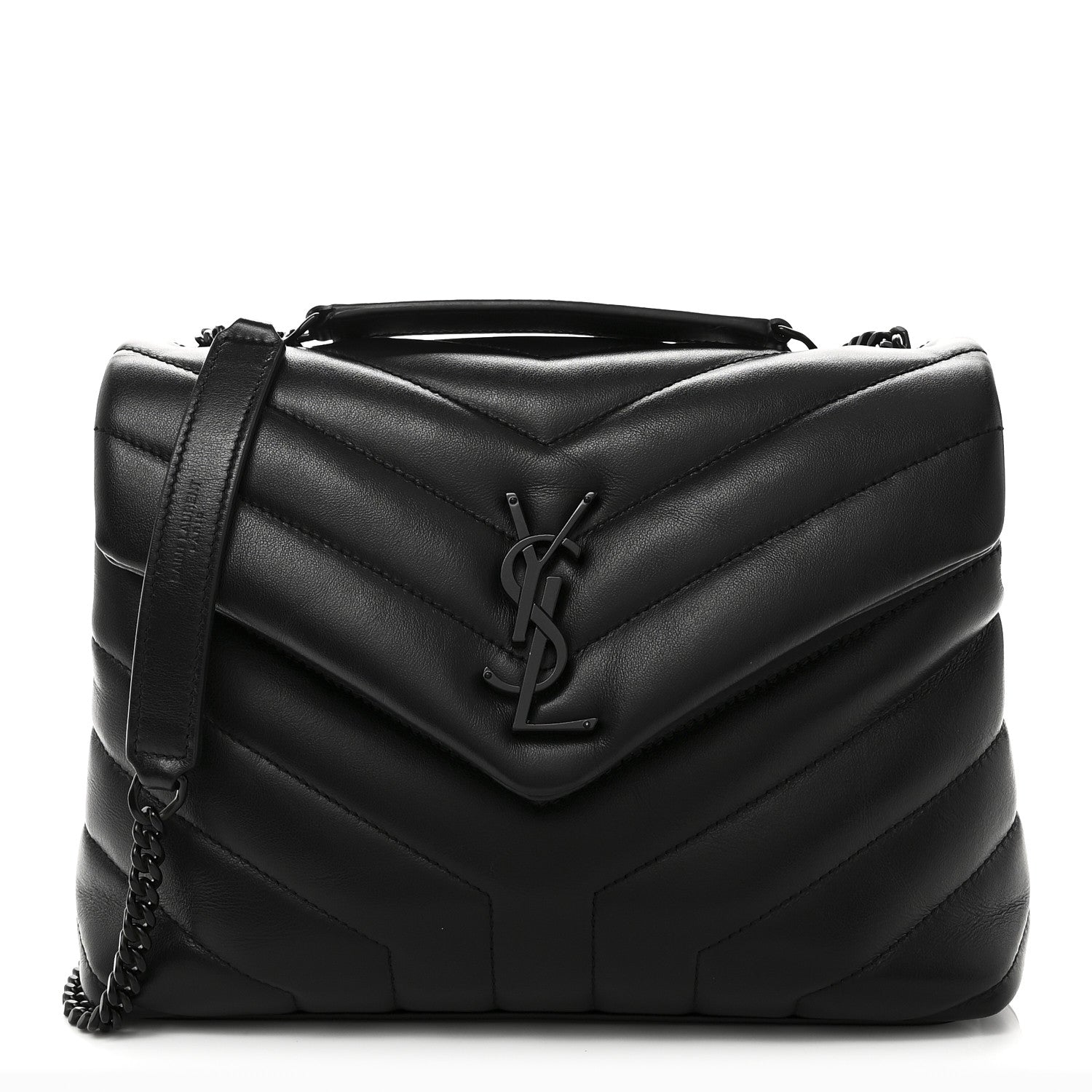 Saint Laurent Calfskin Y Quilted Monogram Monochrome Small Loulou Chain Satchel Black 1 of 10