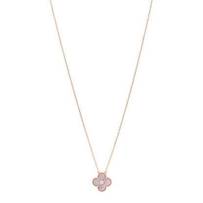 Van Cleef & Arpels 18K Rose Gold Diamond Pink Mother of Pearl Vintage Alhambra Pendant Necklace 1 of 6
