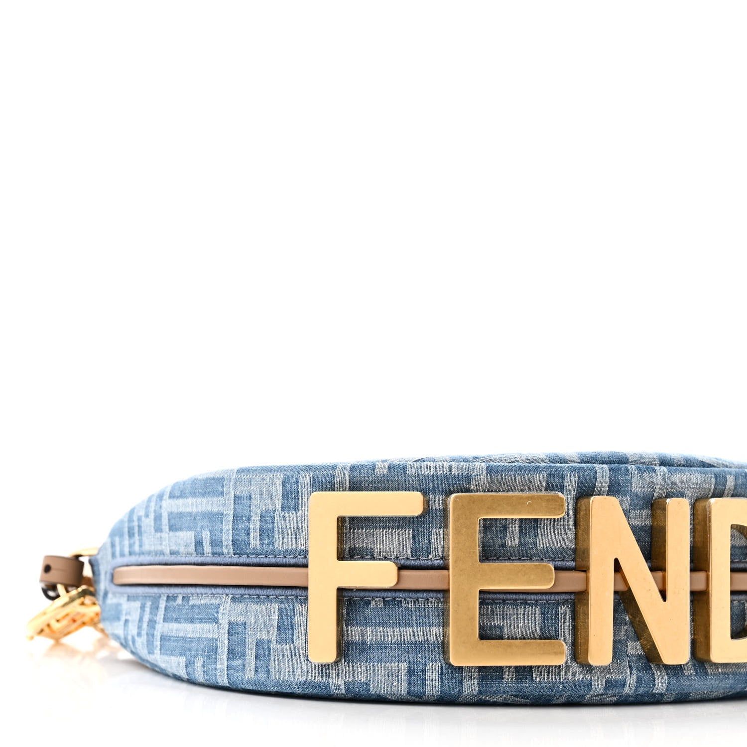Fendi Denim Vitello King F is Fendi FF Embroidered Mini Fendigraphy Hobo Bag Denim Sand 9 of 10