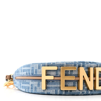 Fendi Denim Vitello King F is Fendi FF Embroidered Mini Fendigraphy Hobo Bag Denim Sand 9 of 10