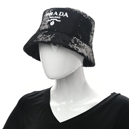 Prada Paillettes Logo Bucket Hat S Black 2 of 9