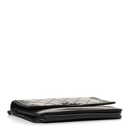 Chanel Calfskin Quilted Boy Wallet On Chain WOC Grey 3 of 11