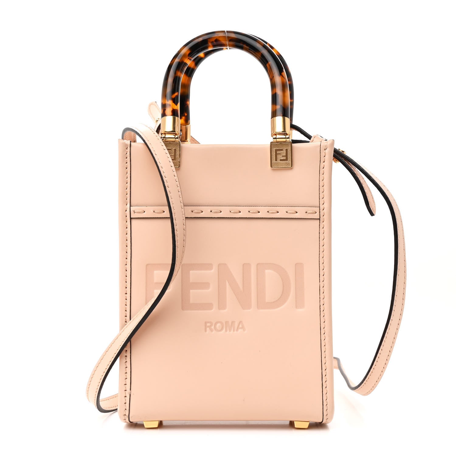 Fendi Vitello King Plexiglass Logo Embossed Mini Fendi Sunshine Shopper Tote Light Rose 1 of 10