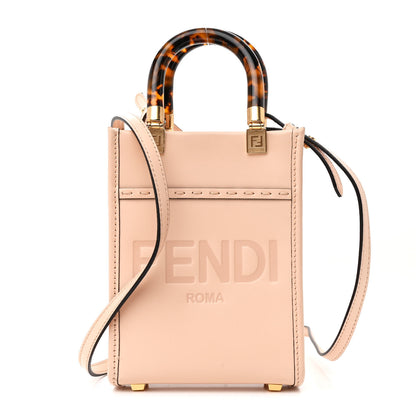 Fendi Vitello King Plexiglass Logo Embossed Mini Fendi Sunshine Shopper Tote Light Rose 1 of 10