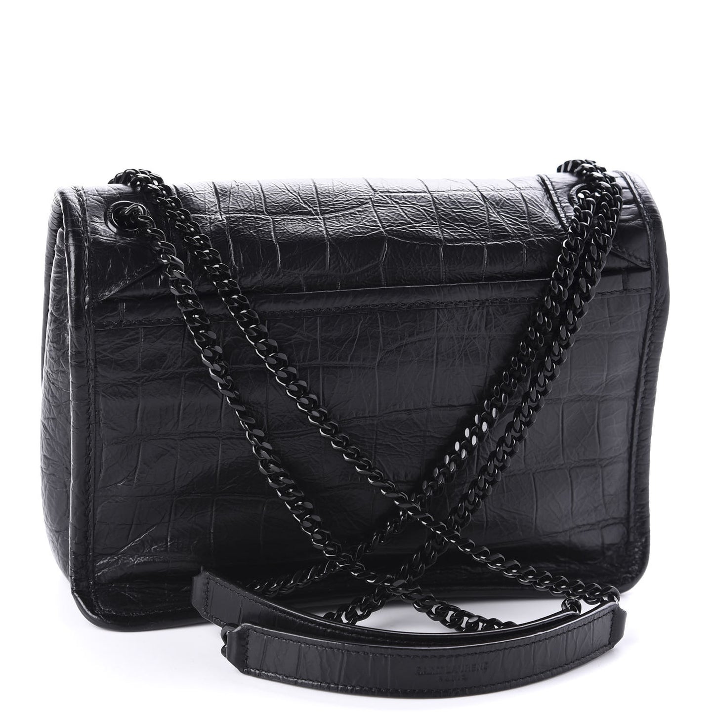 Calfskin Crocodile Embossed Matelasse Monogram Baby Niki Chain Satchel Black