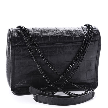 Saint Laurent Calfskin Crocodile Embossed Matelasse Monogram Baby Niki Chain Satchel Black 3 of 11