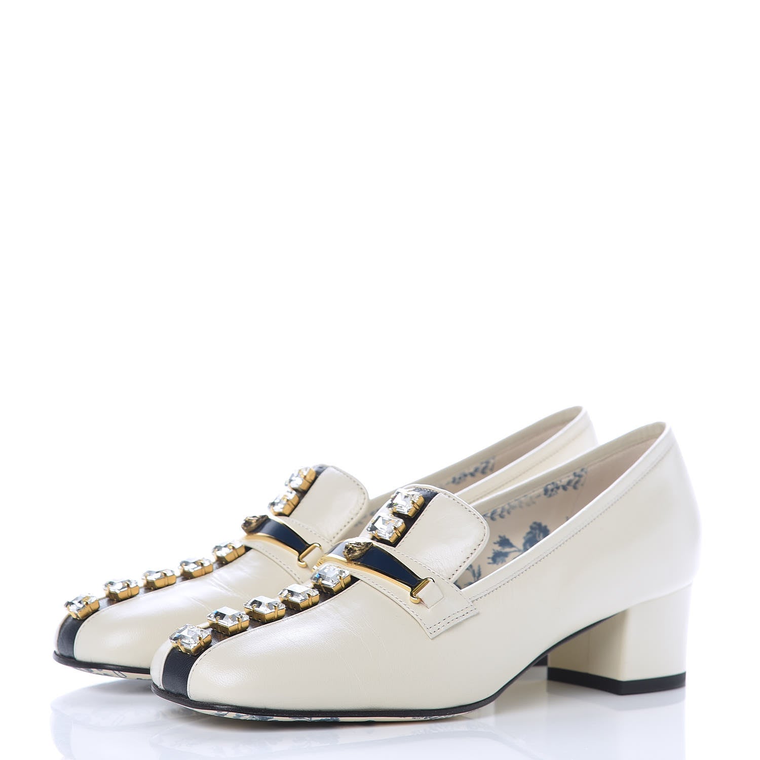 Gucci Goatskin Crystal Mid-Heel Loafer Pumps 37 Ivory 3 of 8
