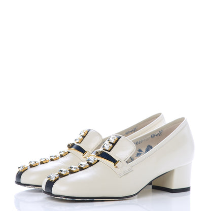 Gucci Goatskin Crystal Mid-Heel Loafer Pumps 37 Ivory 3 of 8