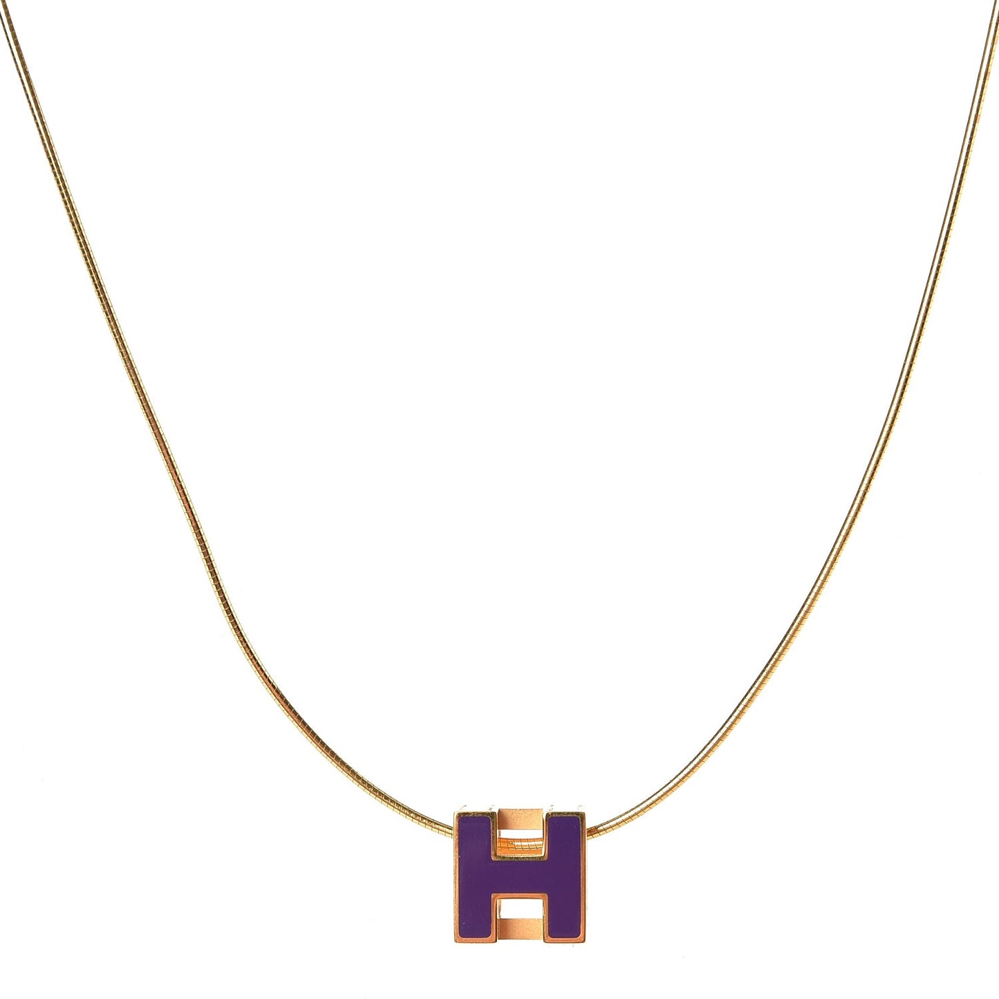 Gold Lacquered Cage d'H Pendant Necklace Pourpre