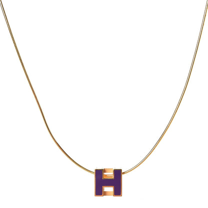 Hermes Gold Lacquered Cage d'H Pendant Necklace Pourpre 1 of 5