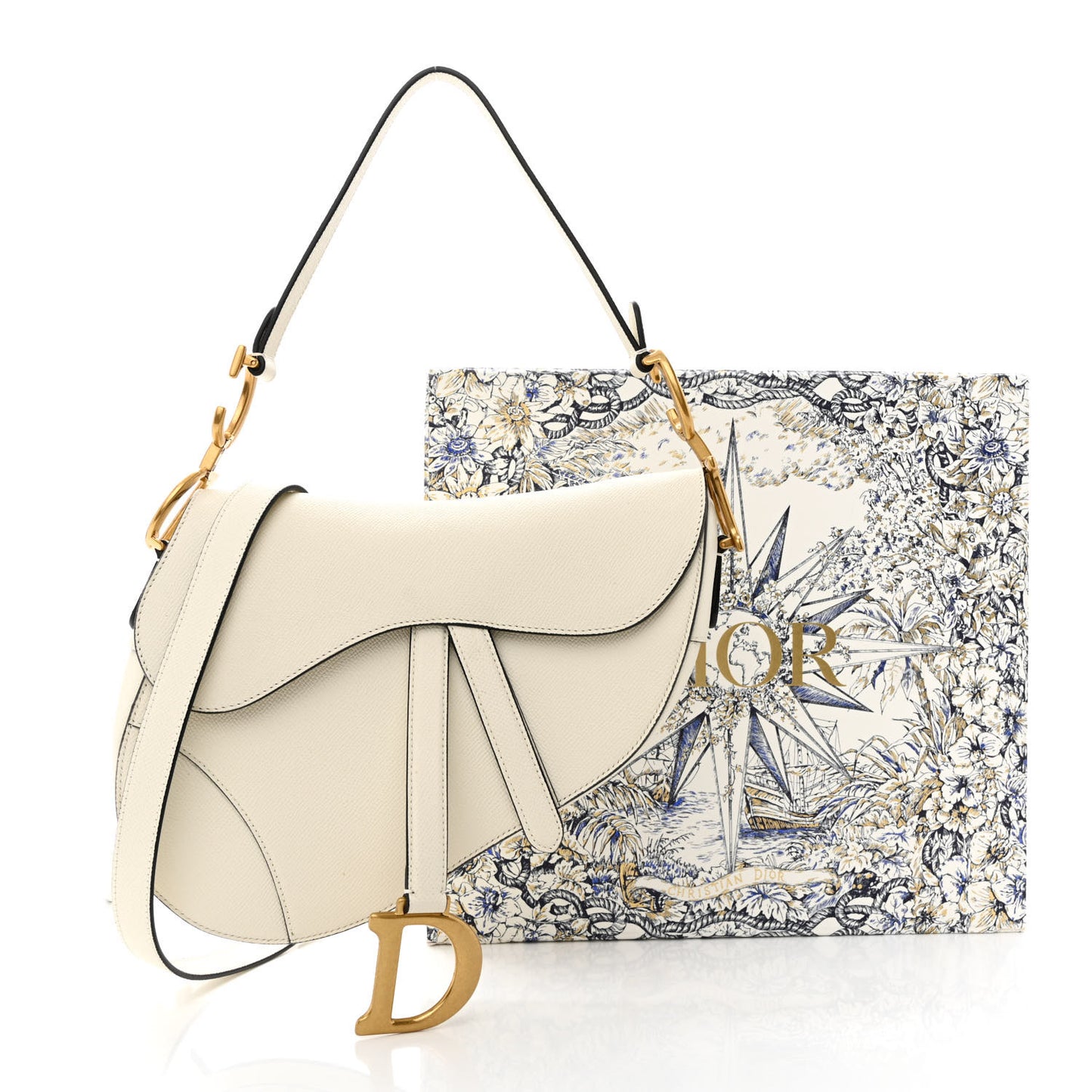 Grained Calfskin Saddle Bag With Strap Latte