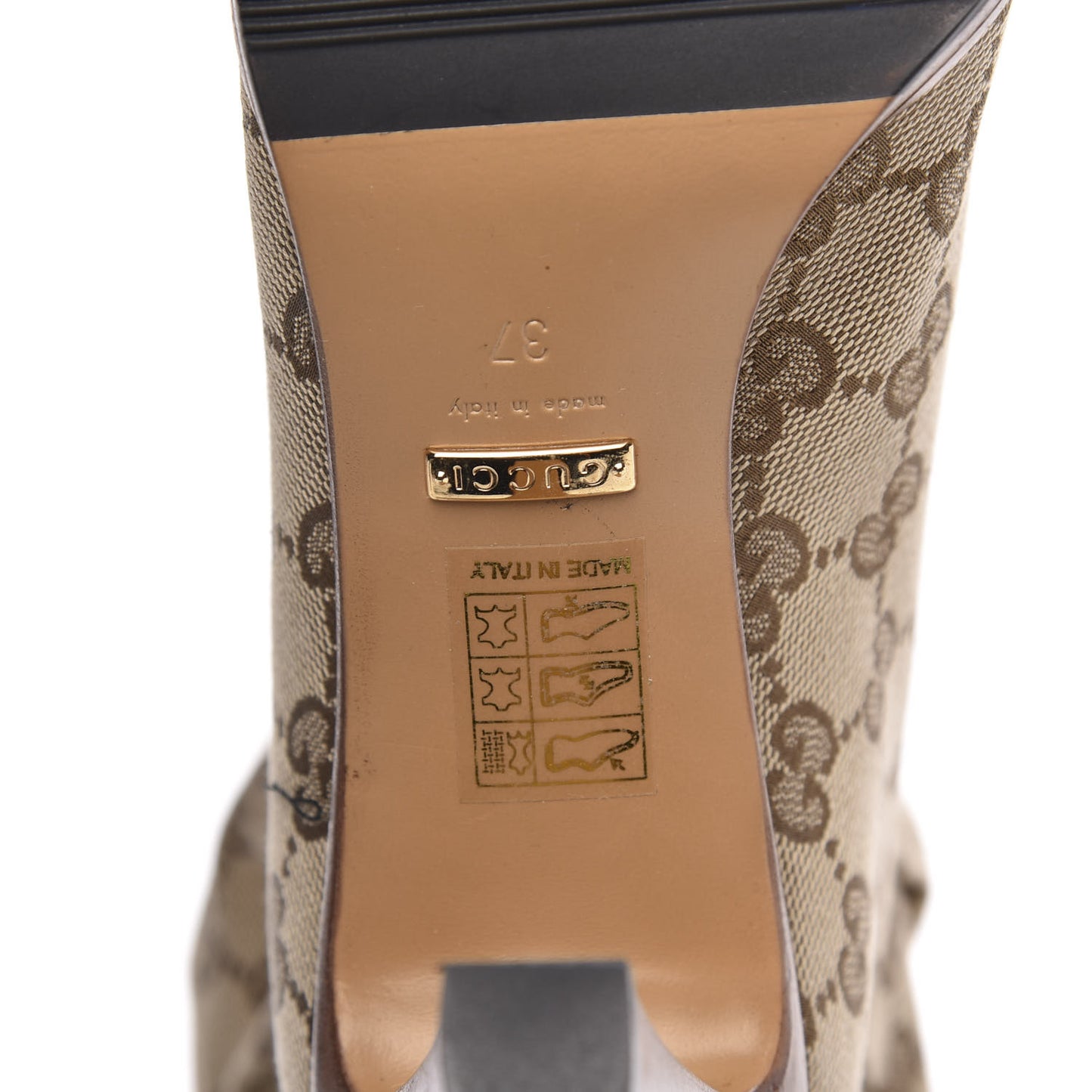 Monogram Malaga Kid Lisa Mid Heel Boots 37 Beige Ebony