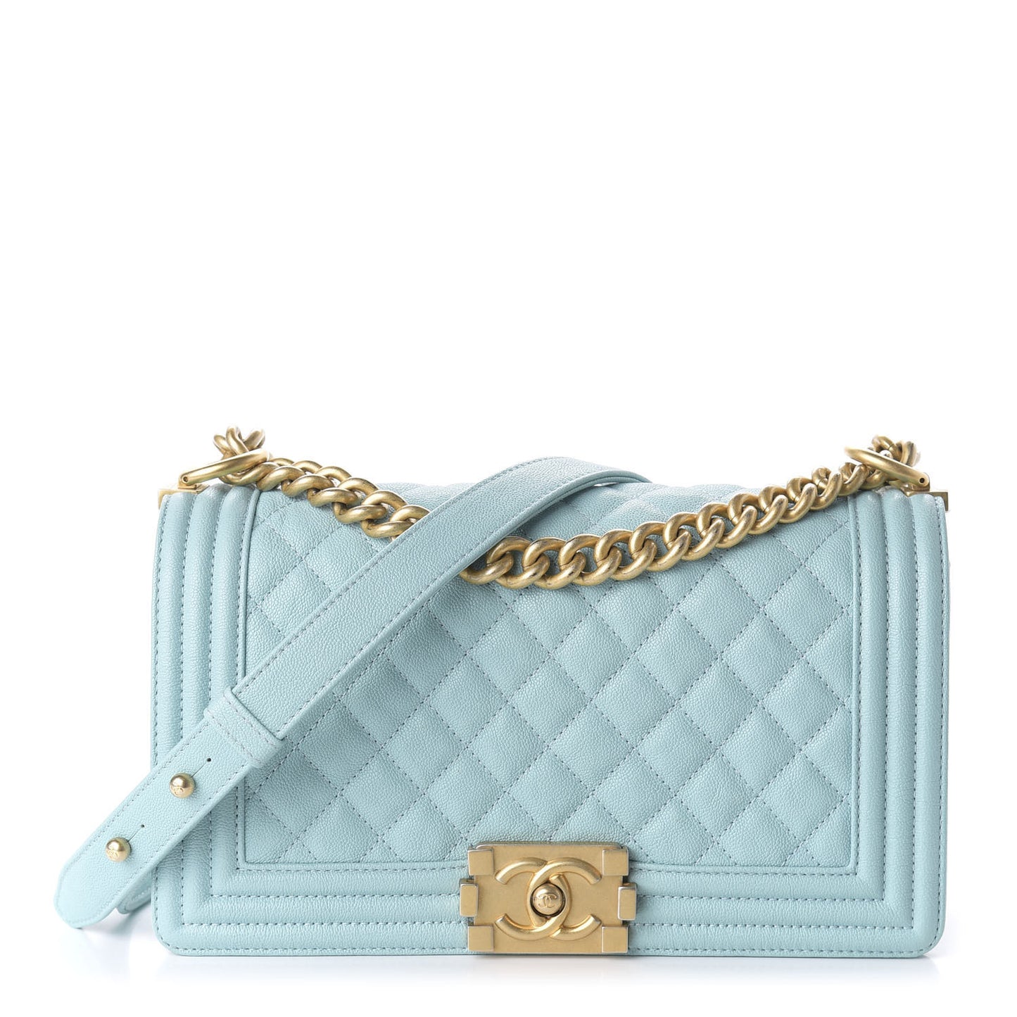 Caviar Quilted Medium Boy Flap Light Blue