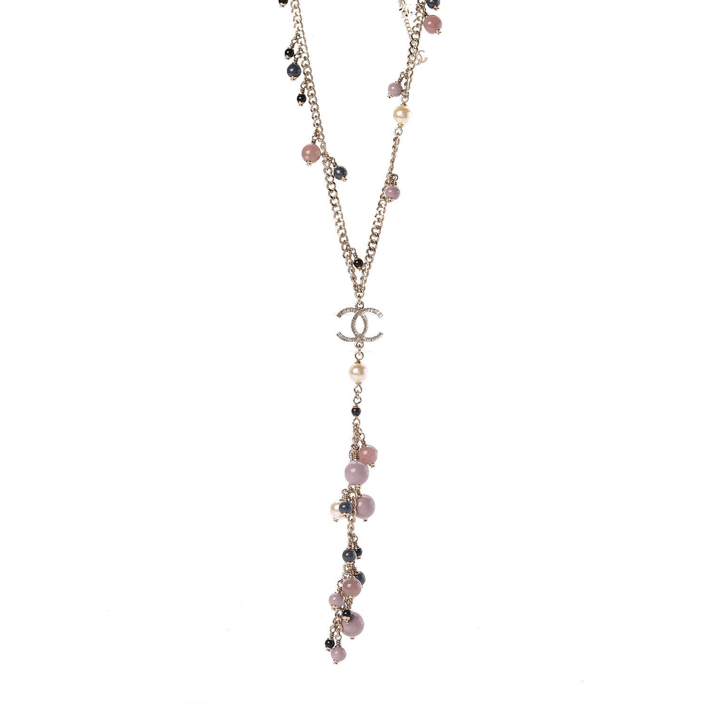Pearl Beaded CC Necklace Gold Purple