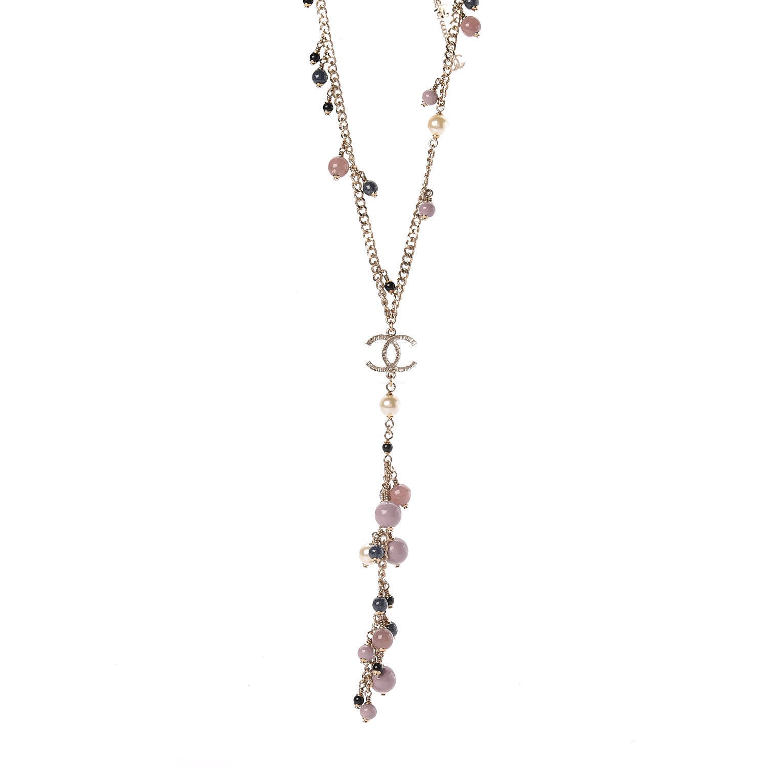 Chanel Pearl Beaded CC Necklace Gold Purple 1 of 6