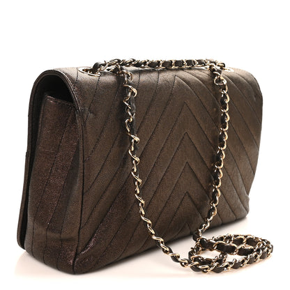 Chanel Metallic Caviar Chevron Quilted Medium Statement Flap Bronze 3 of 10