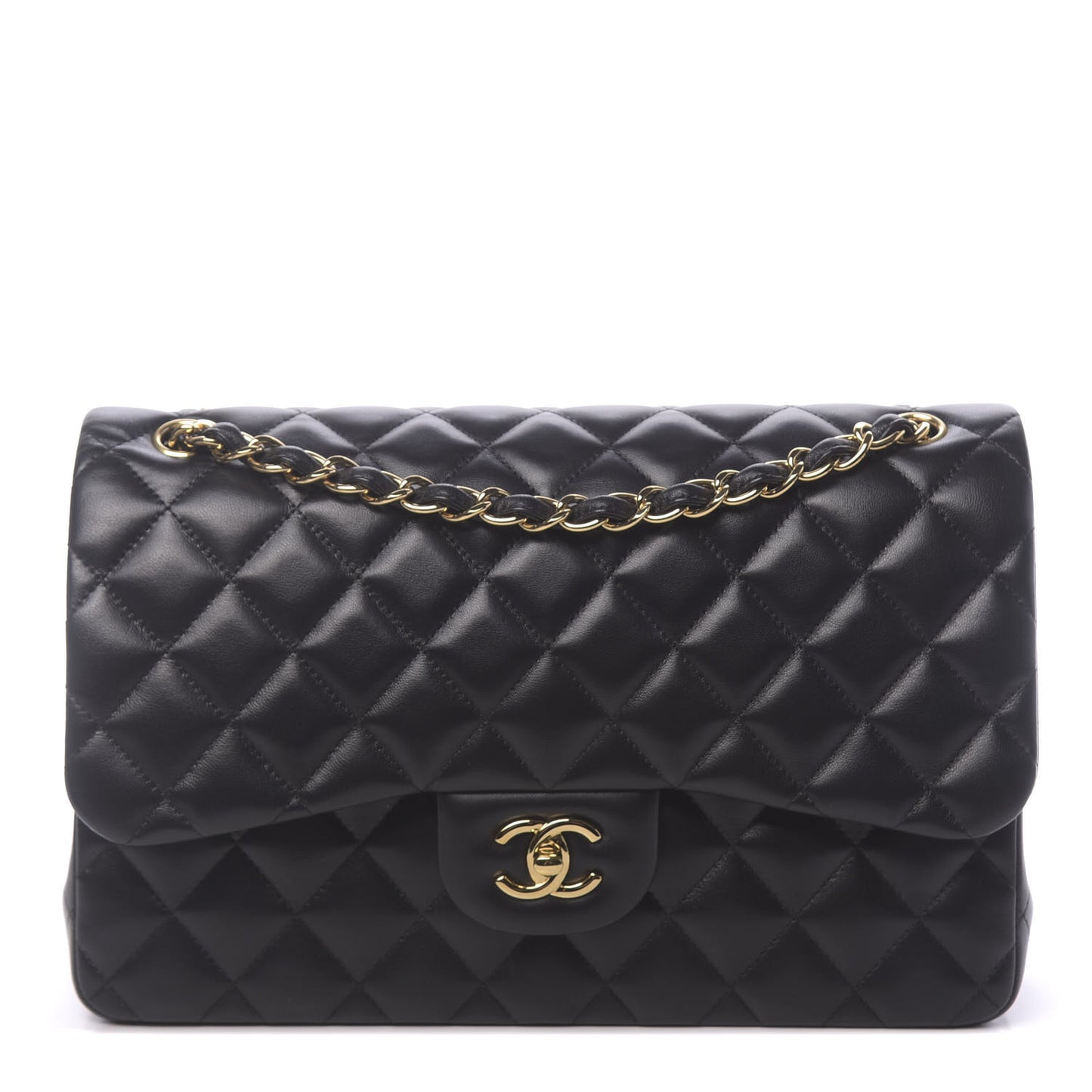 Lambskin Quilted Jumbo Double Flap Black