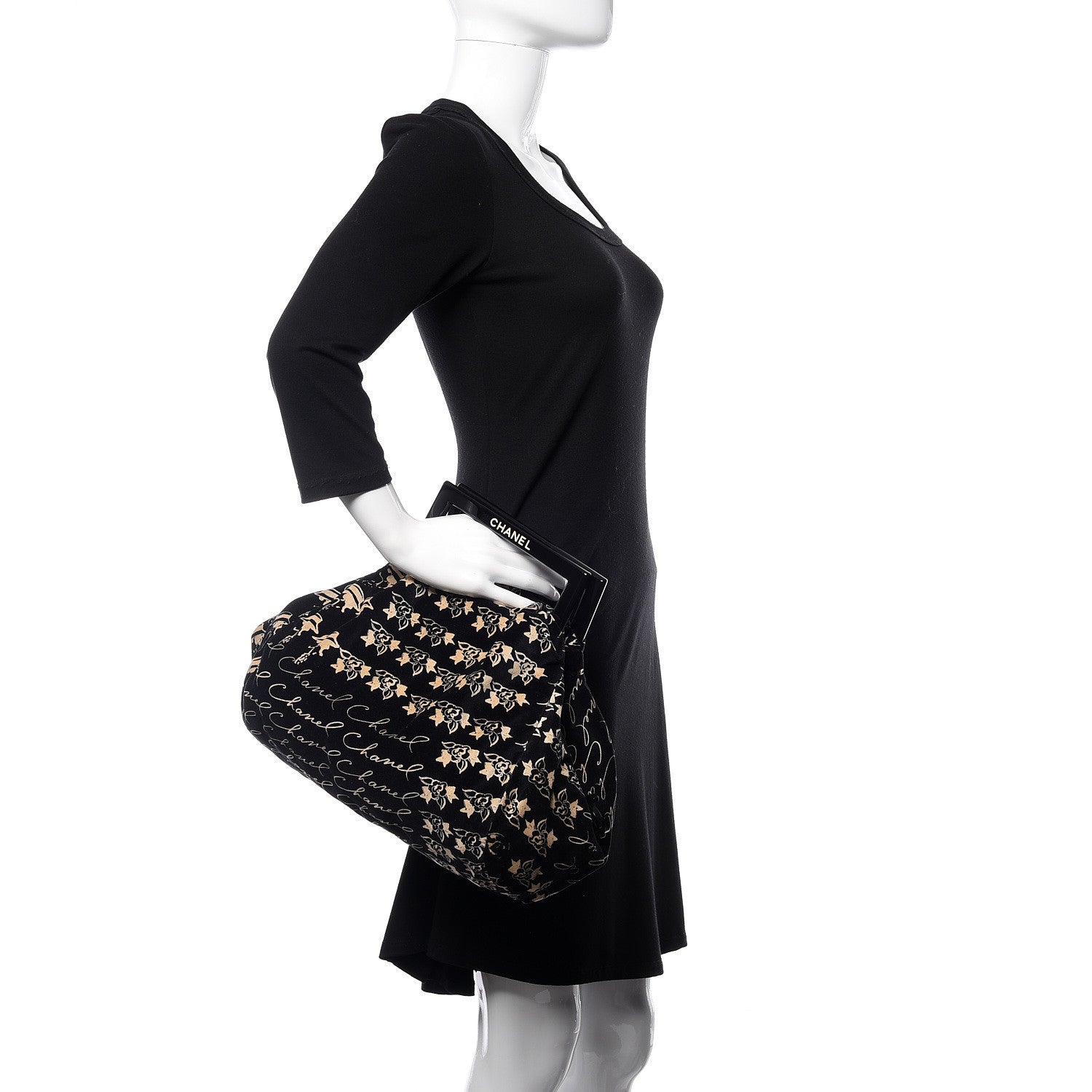Chanel Velvet Camellia Flower Print Tote Black 2 of 10