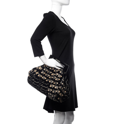 Chanel Velvet Camellia Flower Print Tote Black 2 of 10
