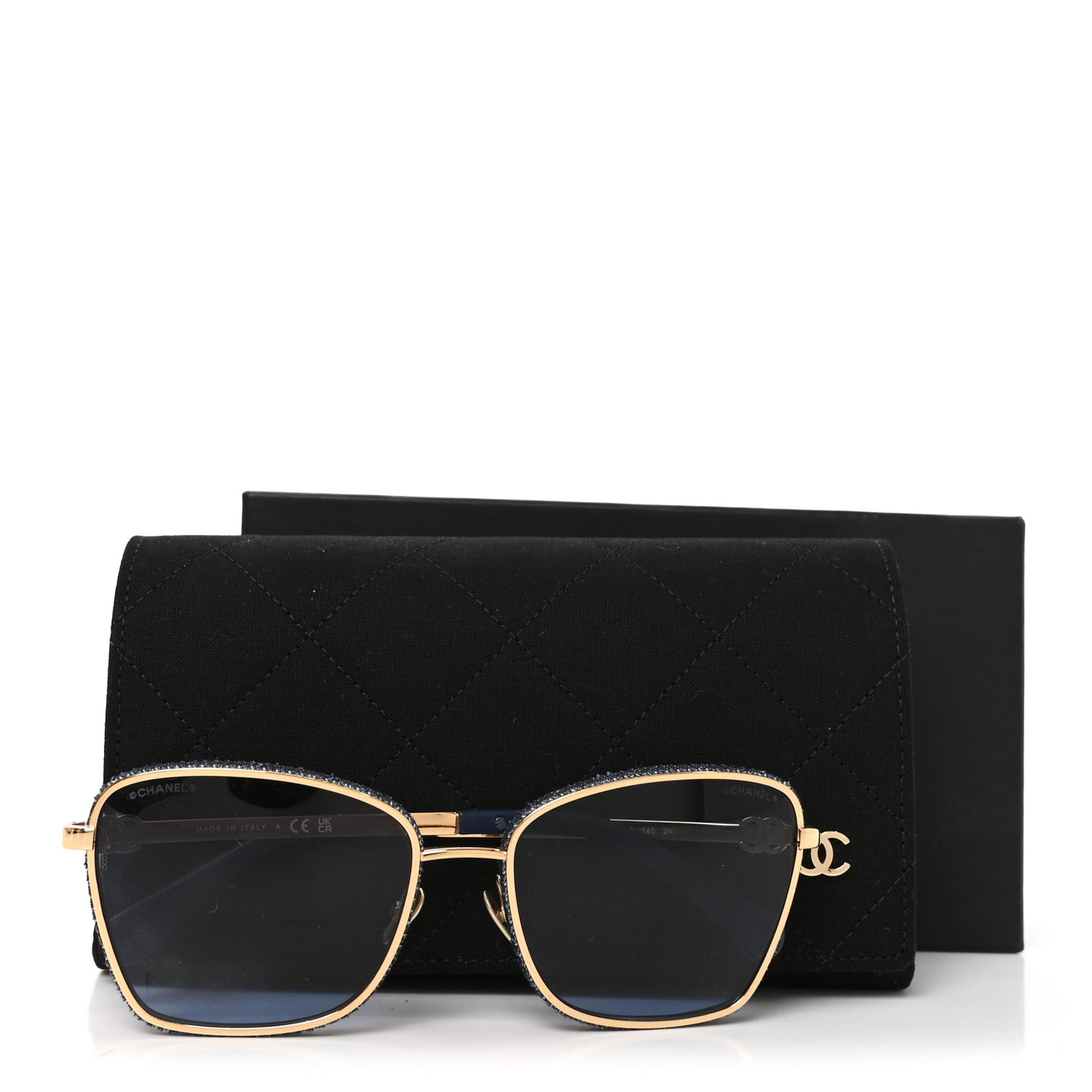 Metal Calfskin Denim Square Sunglasses 4289-Q Blue