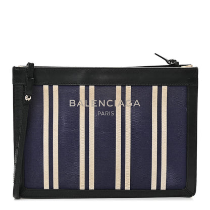 Balenciaga Cotton Canvas Striped Pochette Crossbody Bag Navy 1 of 9