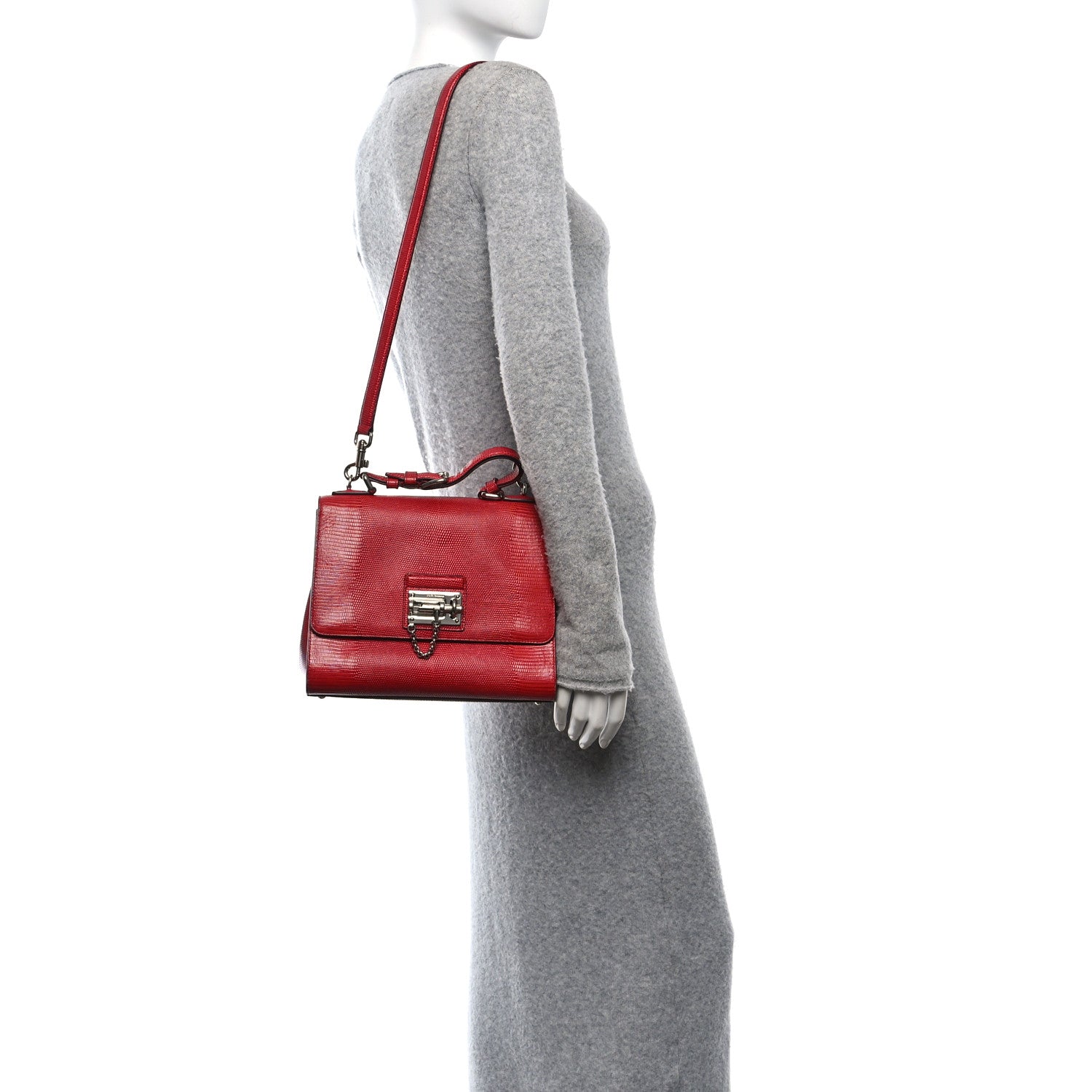 Dolce & Gabbana Lizard Calfskin Embossed Medium Monica Top Handle Bag Rosso Scuro 2 of 11