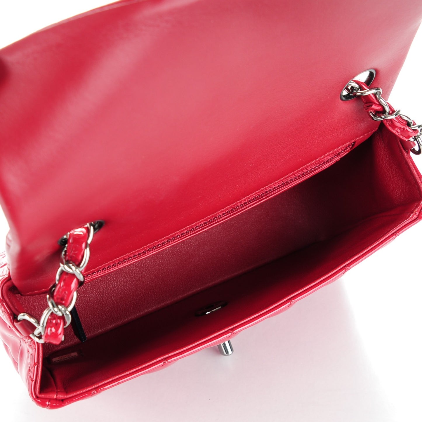 Patent Calfskin Quilted Mini Rectangular Flap Red