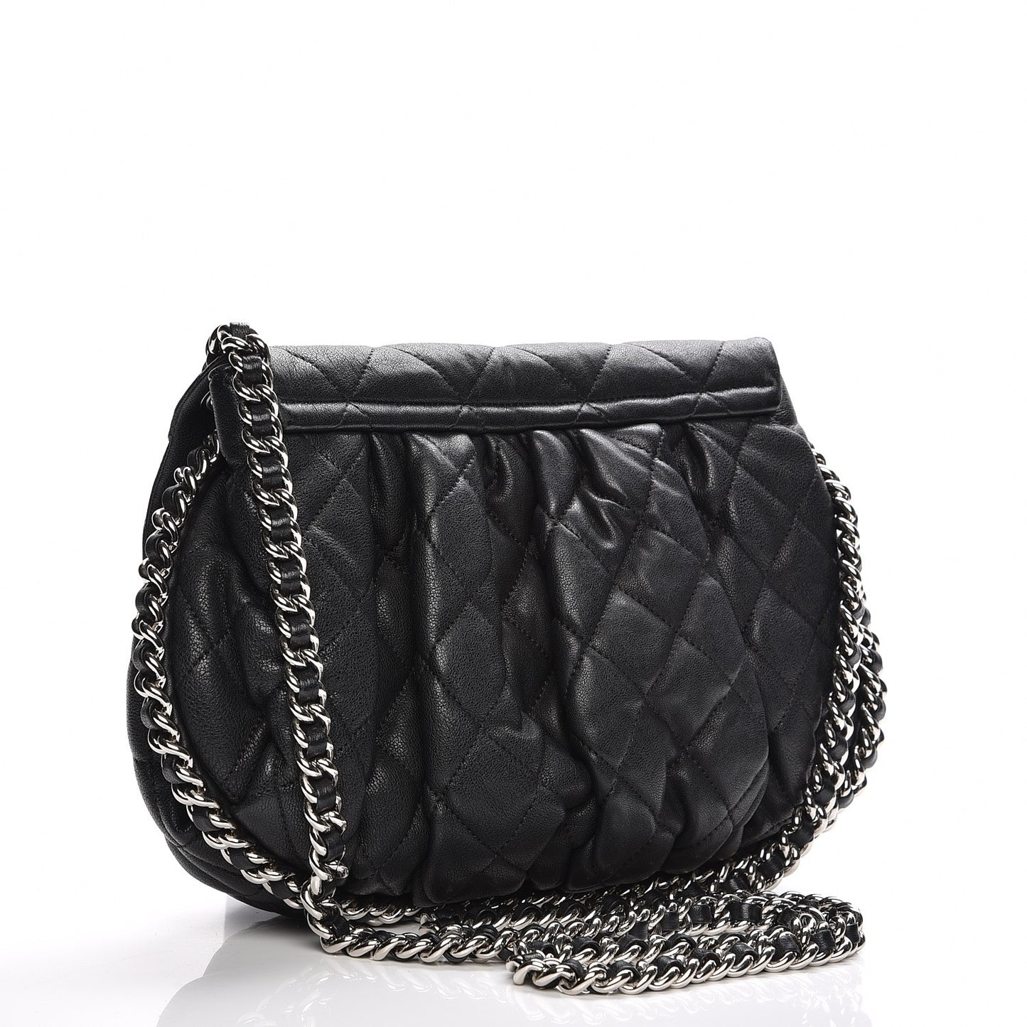Washed Lambskin Quilted Medium Chain Around Messenger Black