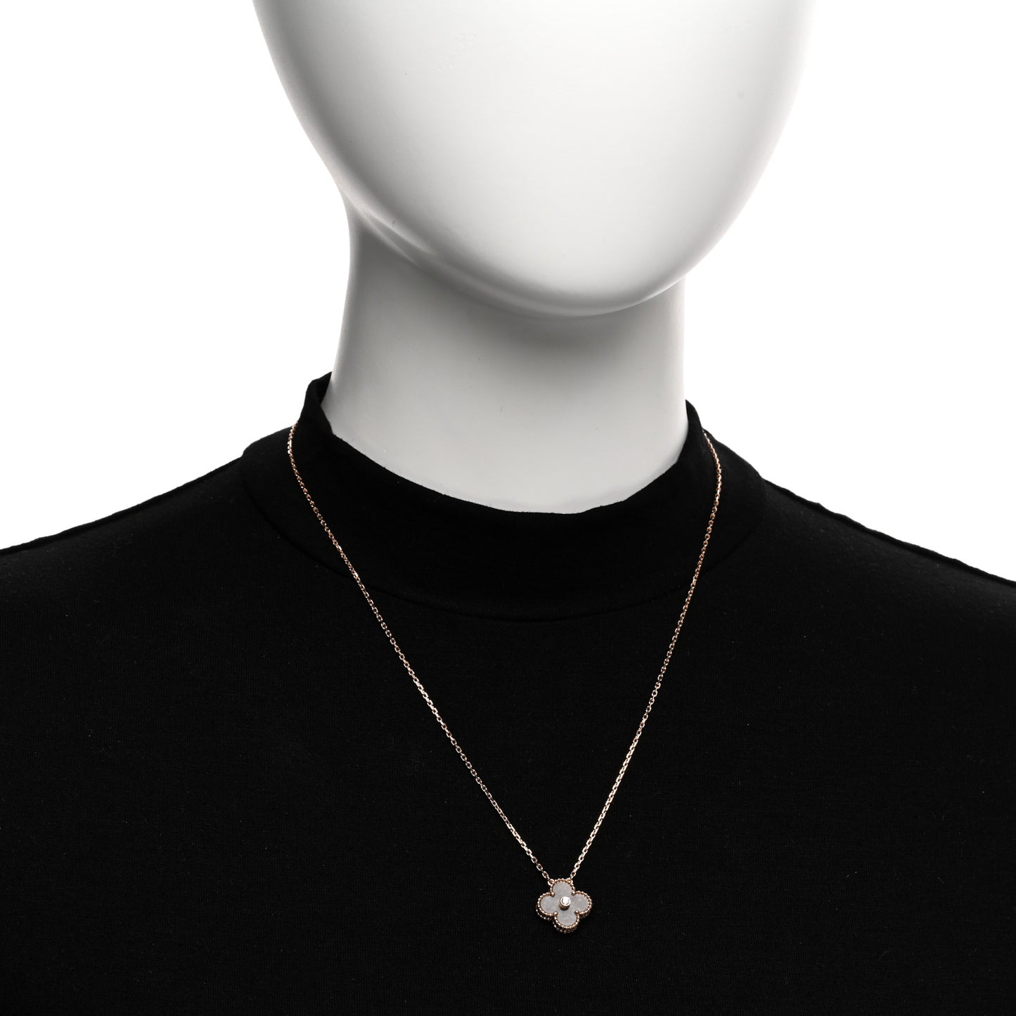 18K Rose Gold Diamond Silver Obsidian Vintage Alhambra Pendant Necklace
