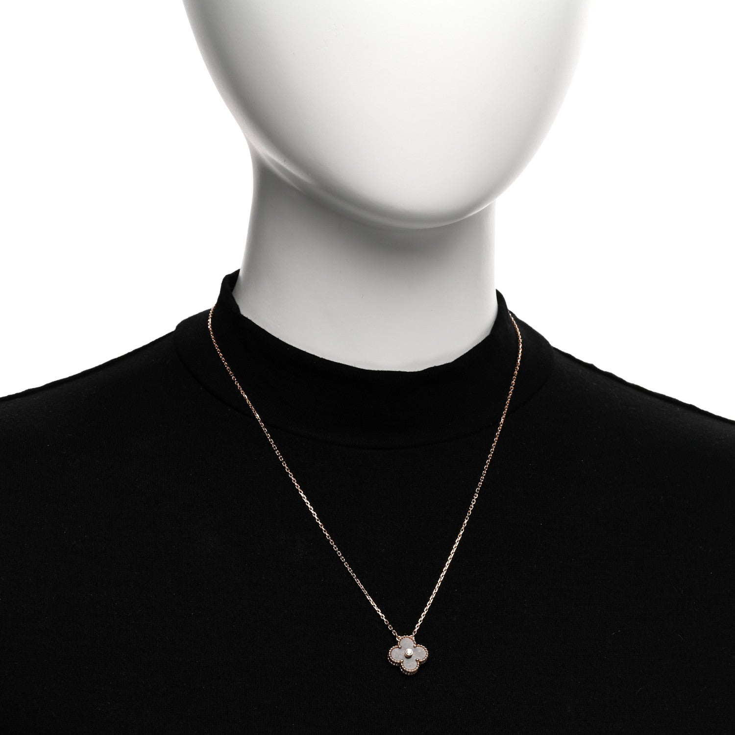 Van Cleef & Arpels 18K Rose Gold Diamond Silver Obsidian Vintage Alhambra Pendant Necklace 2 of 7