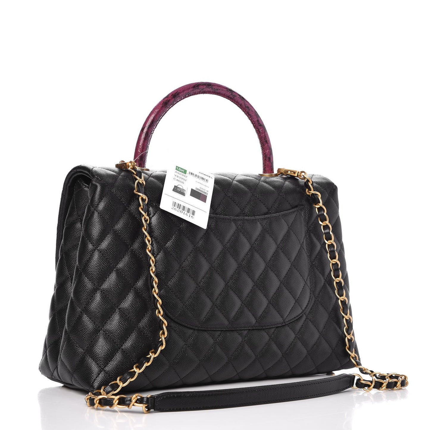 Caviar Elaphe Quilted Medium Coco Handle Flap Black Burgundy