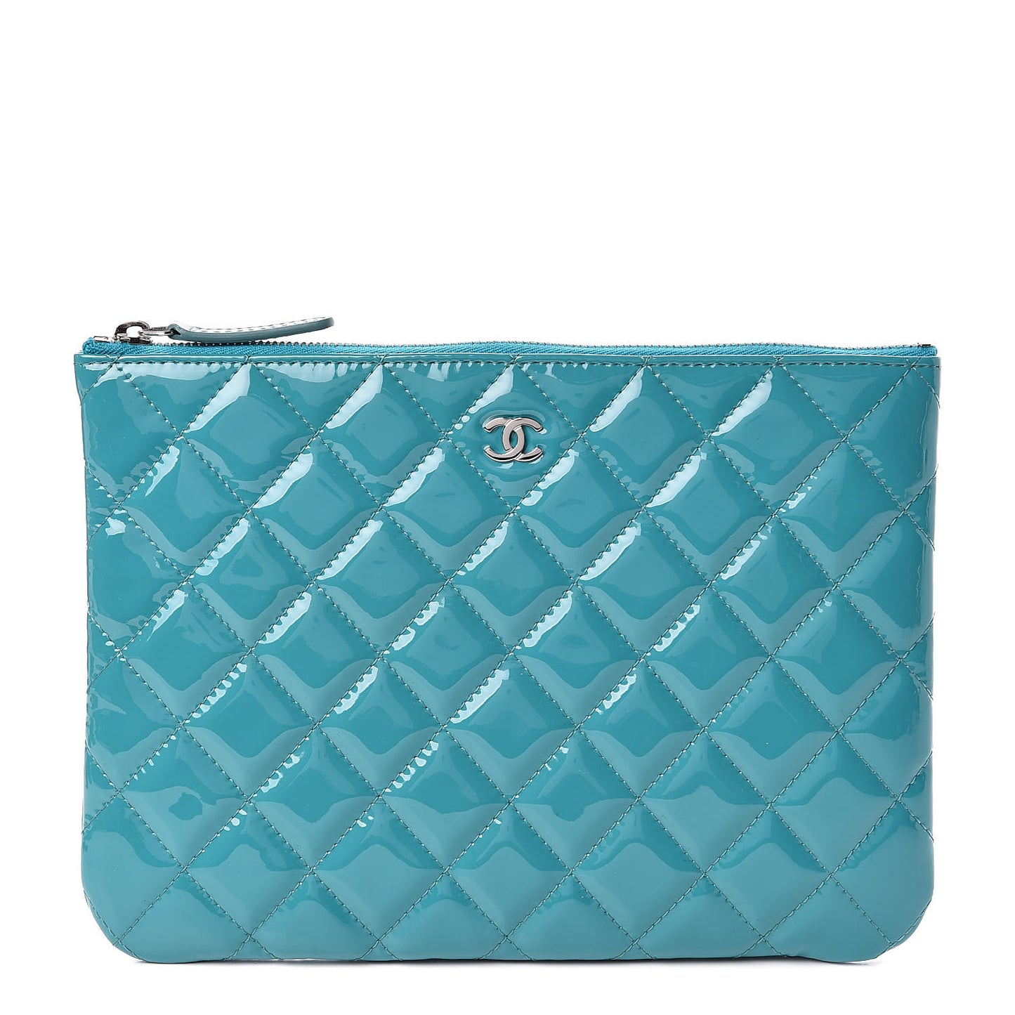 Patent Calfskin Quilted Medium Cosmetic Case Blue