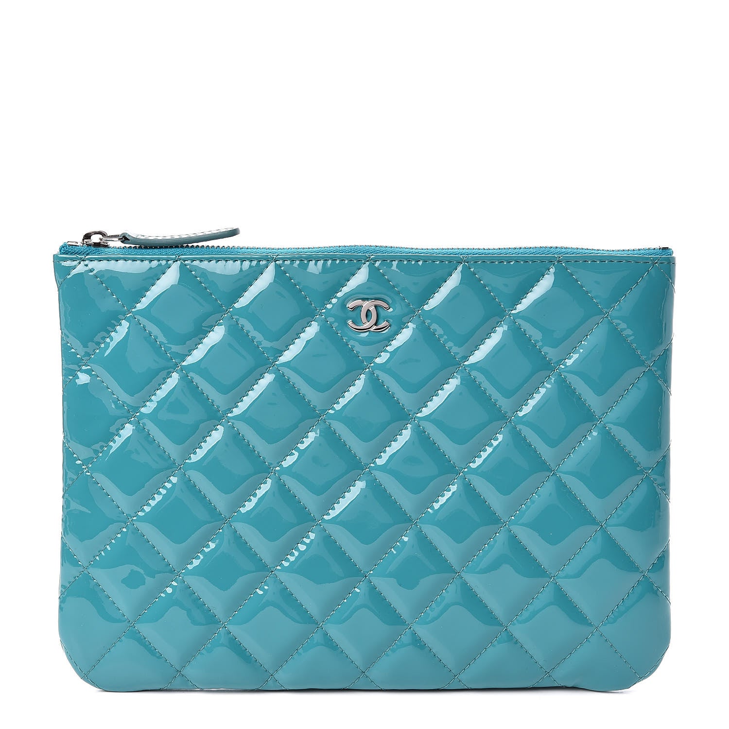 Chanel Patent Calfskin Quilted Medium Cosmetic Case Blue 1 of 8