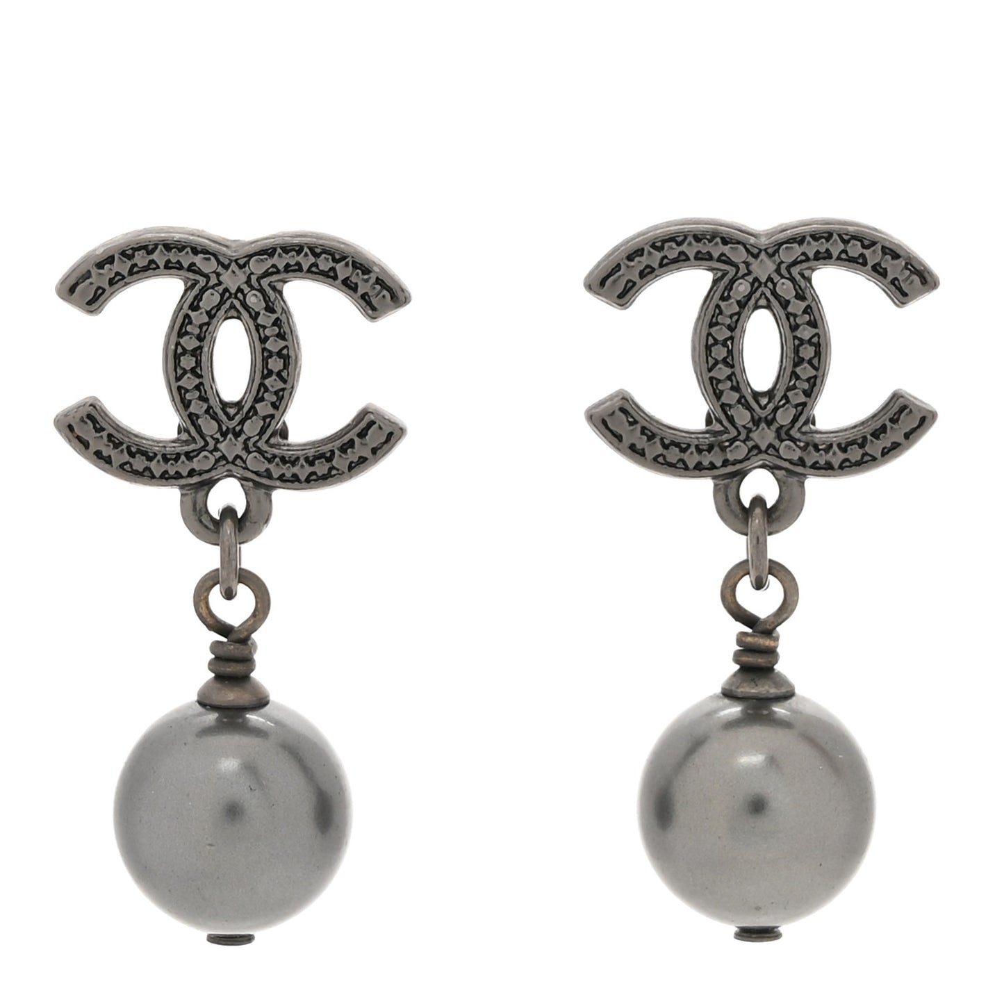 Pearl CC Drop Earrings Ruthenium Grey