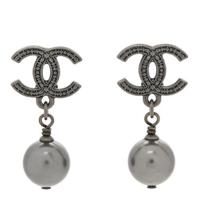 Chanel Pearl CC Drop Earrings Ruthenium Grey 1 of 5