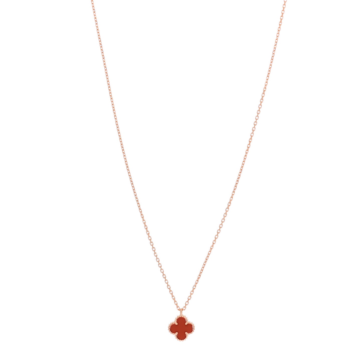 18K Rose Gold Carnelian Sweet Alhambra Pendant Necklace