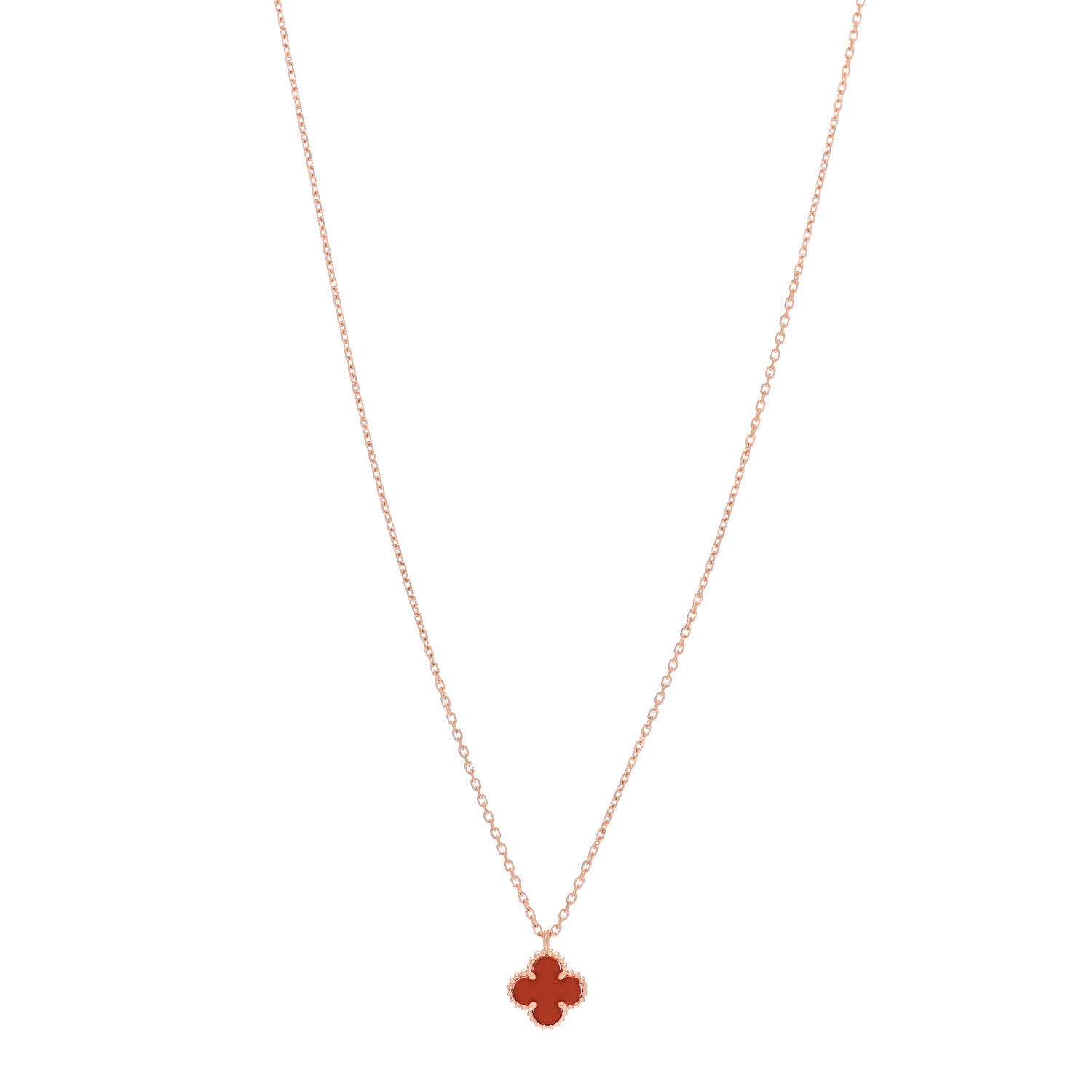 Van Cleef & Arpels 18K Rose Gold Carnelian Sweet Alhambra Pendant Necklace 1 of 7