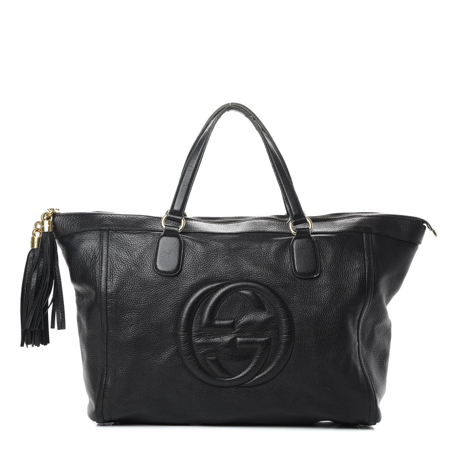 Pebbled Calfskin Large Soho Top Handle Bag Black
