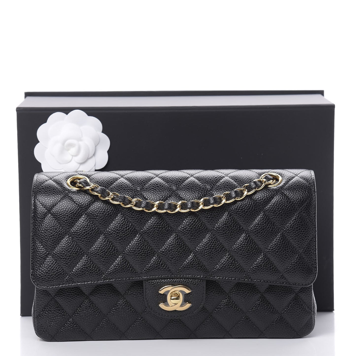 Caviar Quilted Medium Double Flap Black
