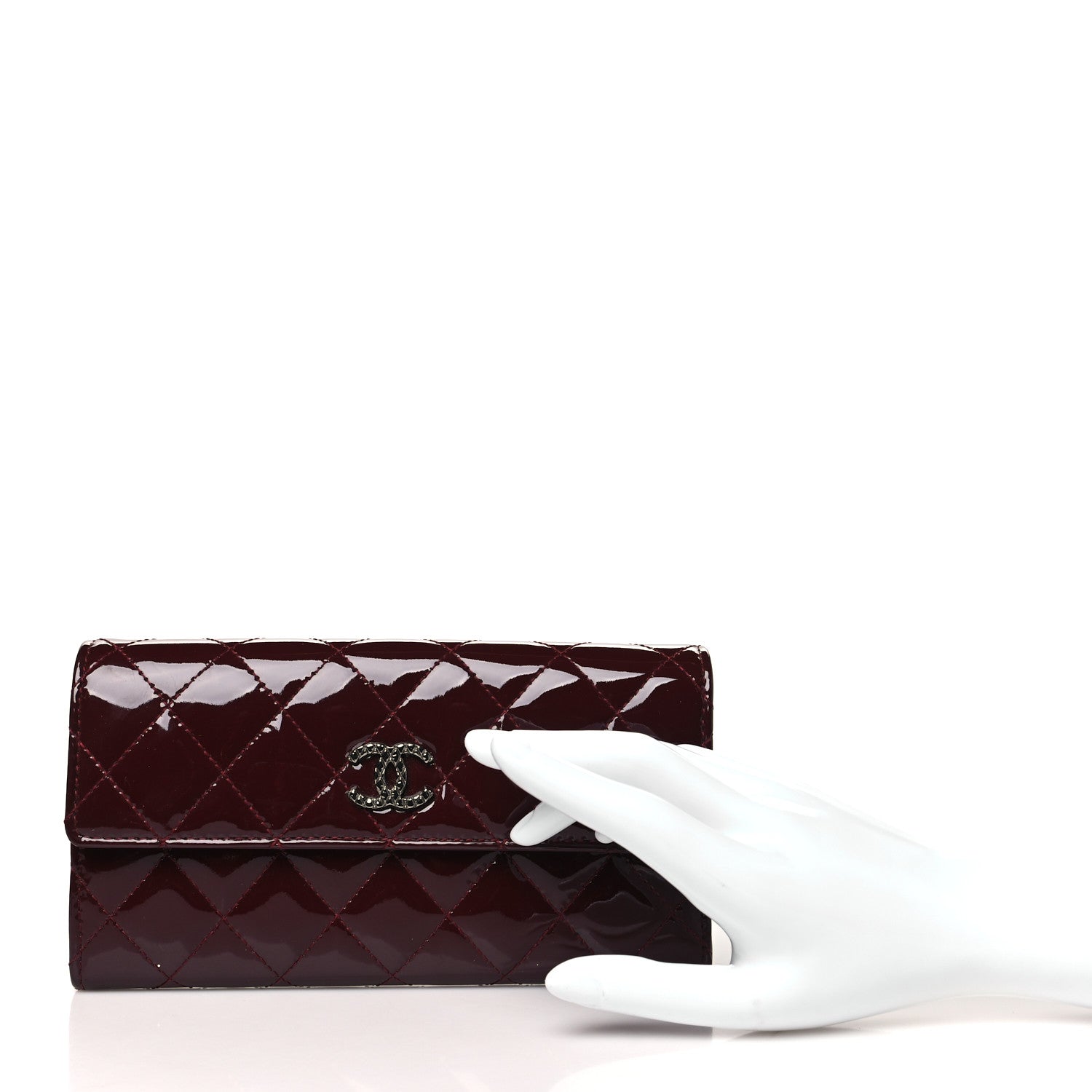 Chanel Patent Quilted Large Brilliant Flap Wallet Dark Burgundy 2 of 12