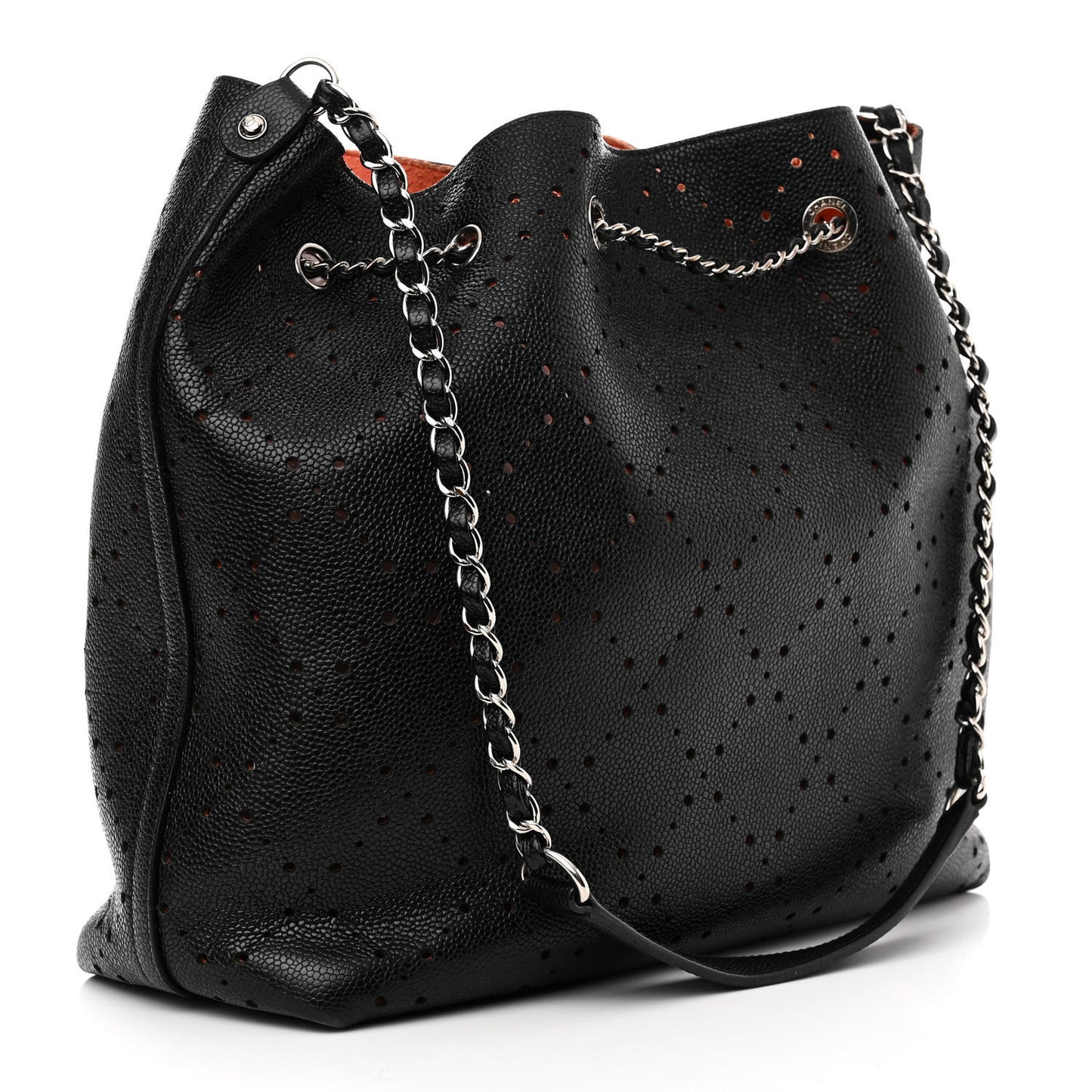 Caviar Perforated Drawstring CC Bag Black Orange