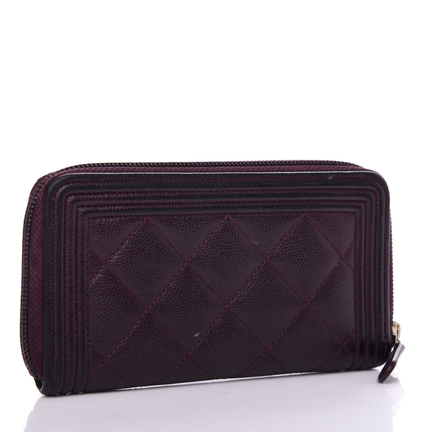 Caviar Quilted Small Boy Zip Around Wallet Dark Purple