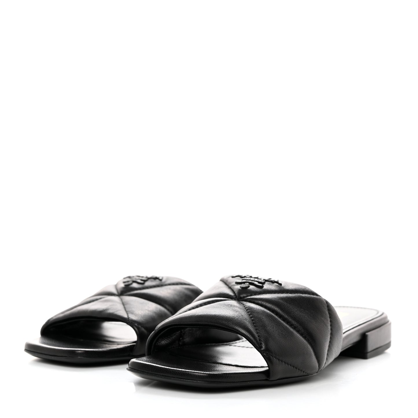 Nappa Logo Quilted 10mm Slide Sandals 37 Black
