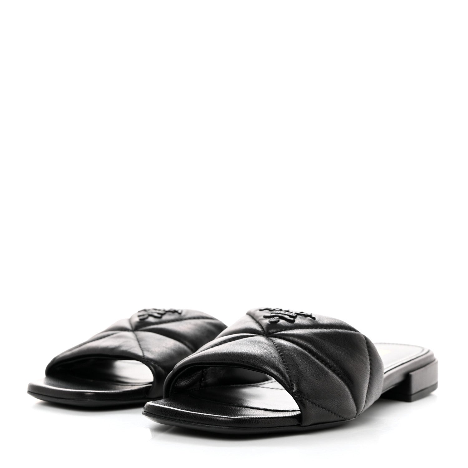 Prada Nappa Logo Quilted 10mm Slide Sandals 37 Black 3 of 7