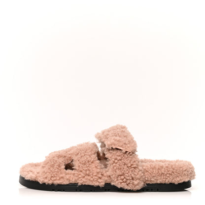 Hermes Woolskin Womens Chypre Sandals 37.5 Bois De Santal 1 of 8