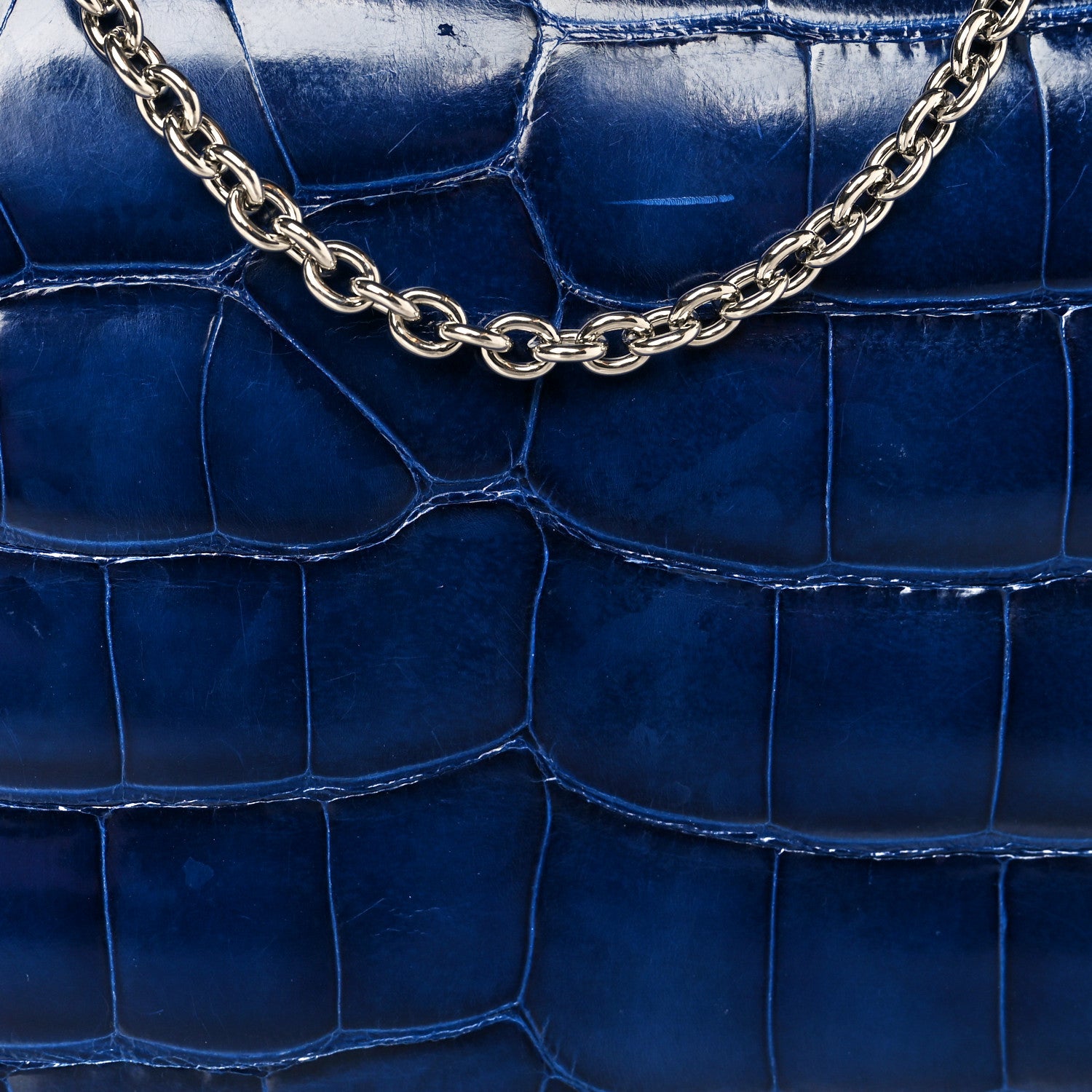 Christian Dior Shiny Crocodile Lady Dior Chain Clutch Blue 8 of 14