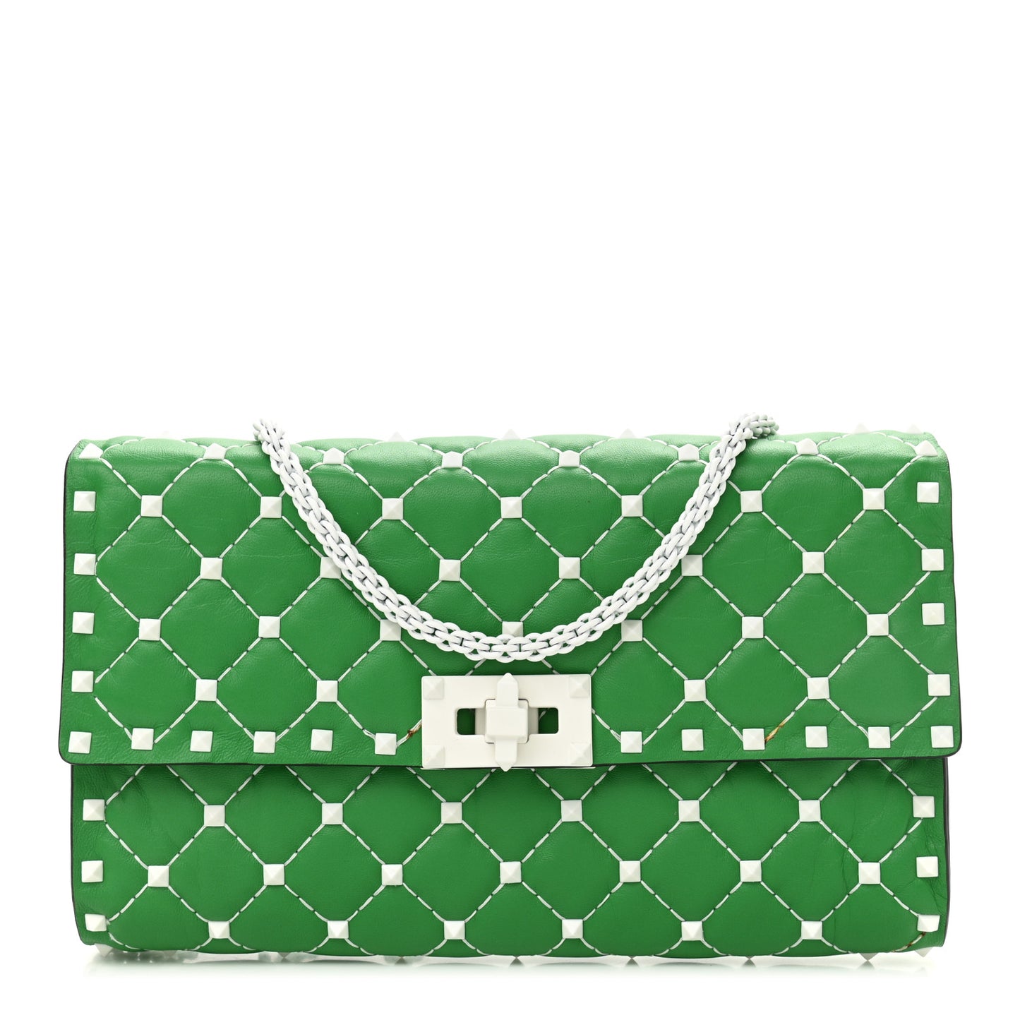 Lambskin Free Rockstud Spike Wallet On Chain Peppermint