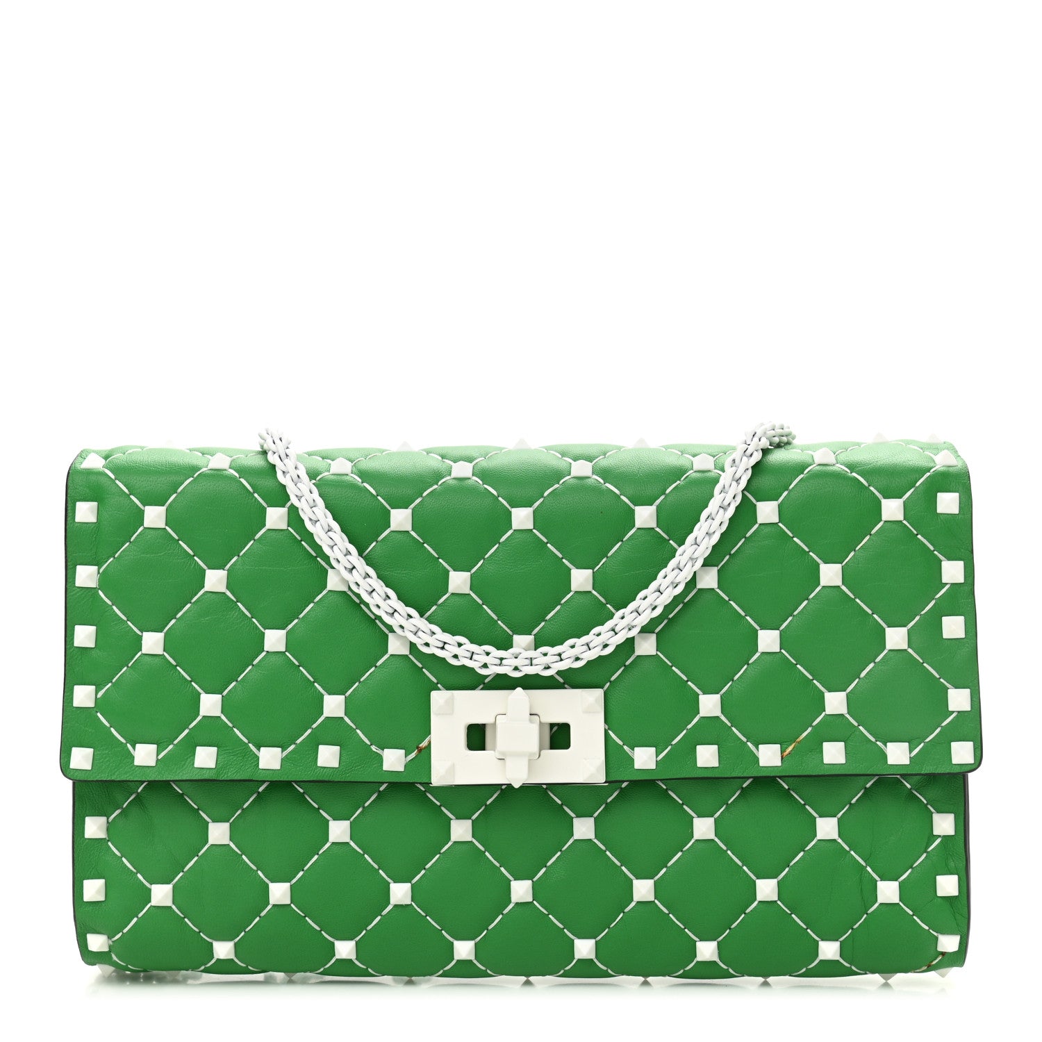 Valentino Garavani Lambskin Free Rockstud Spike Wallet On Chain Peppermint 1 of 12