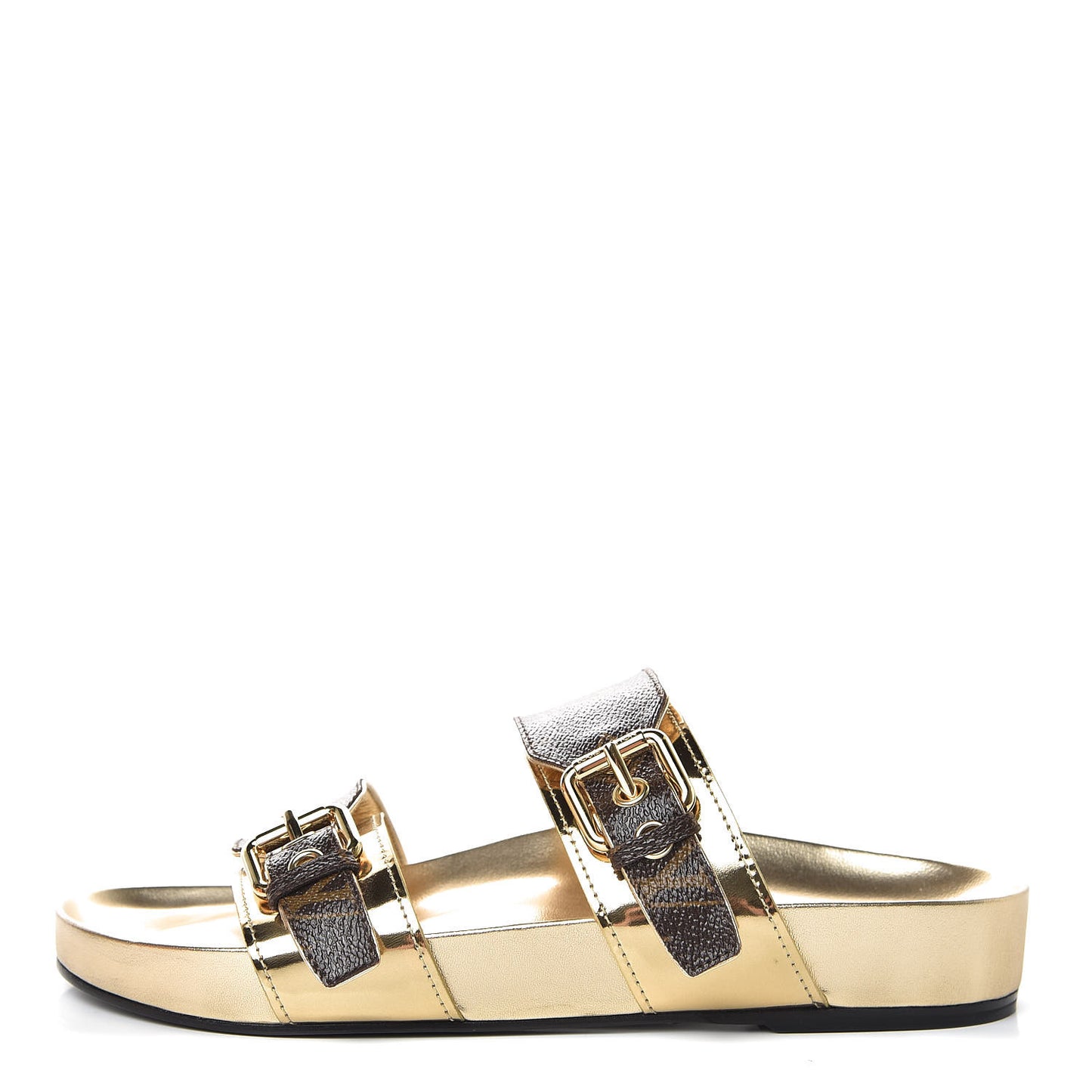 Patent Calfskin Monogram Bom Dia Mule Sandals 38 Gold